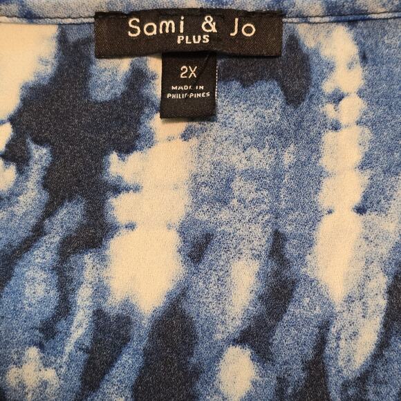 Sami & Jo Plus Size Womens Top 2X Tie Front Balloon Sleeve Artsy Colorful Career - Picture 3 of 11